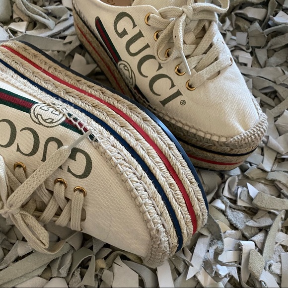 Gucci Shoes - Authentic Gucci Cream GUCCI Signature Espadrilles